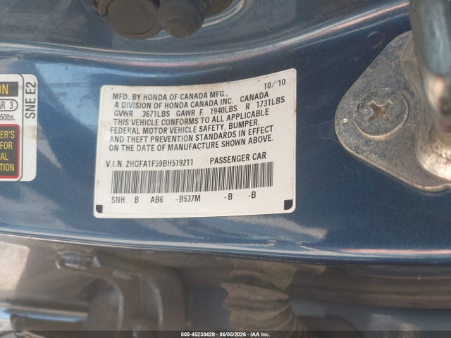 Продажа на аукционе авто 2011 Honda Civic Lx, vin: 2HGFA1F59BH519211, номер лота: 45230429