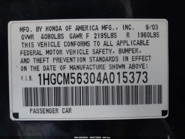 Продаж на аукціоні авто 2004 Honda Accord 2.4 Lx, vin: 1HGCM56304A015373, номер лоту: 45230431