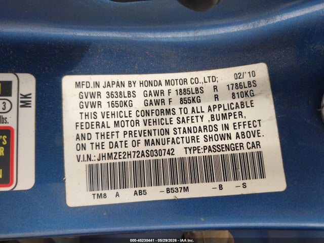 Продаж на аукціоні авто 2010 Honda Insight Ex, vin: JHMZE2H72AS030742, номер лоту: 45230441