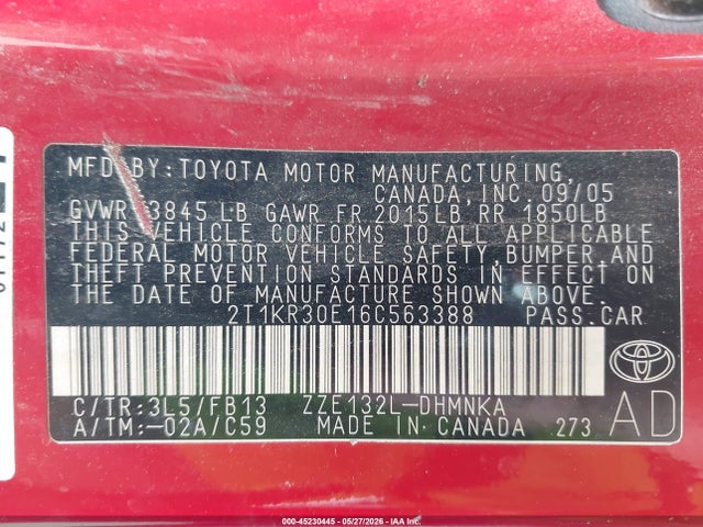 Продаж на аукціоні авто 2006 Toyota Matrix Xr, vin: 2T1KR30E16C563388, номер лоту: 45230445