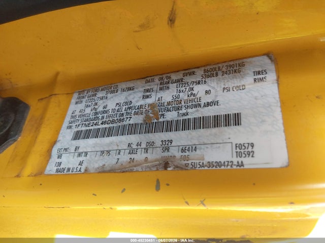 45230451 :رقم المزاد ، 1FTNE24L46DB08677 vin ، 2006 Ford E-250 Commercial/recreational مزاد بيع