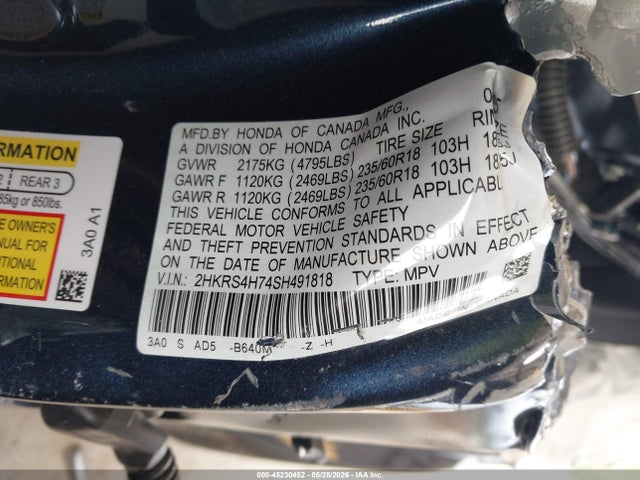 Продажа на аукционе авто 2025 Honda Cr-v Ex-l Awd, vin: 2HKRS4H74SH491818, номер лота: 45230452