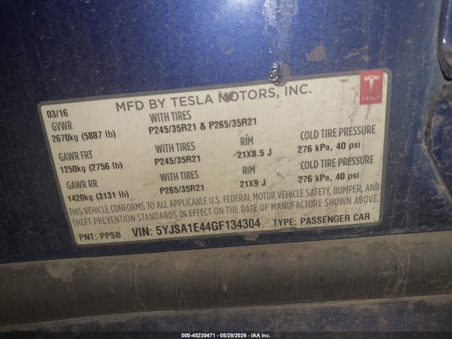 Tesla Model S 90d/p100d/p85d/p90d 2016 5YJSA1E44GF134304 Image 9