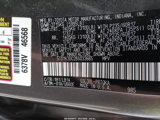 Продаж на аукціоні авто 2011 Toyota Sienna Xle V6, vin: 5TDYK3DC2BS033665, номер лоту: 45230475