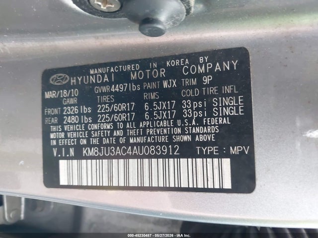 Aukcja sprzedaży 2010 Hyundai Tucson Gls, vin: KM8JU3AC4AU083912, numer aukcji: 45230487