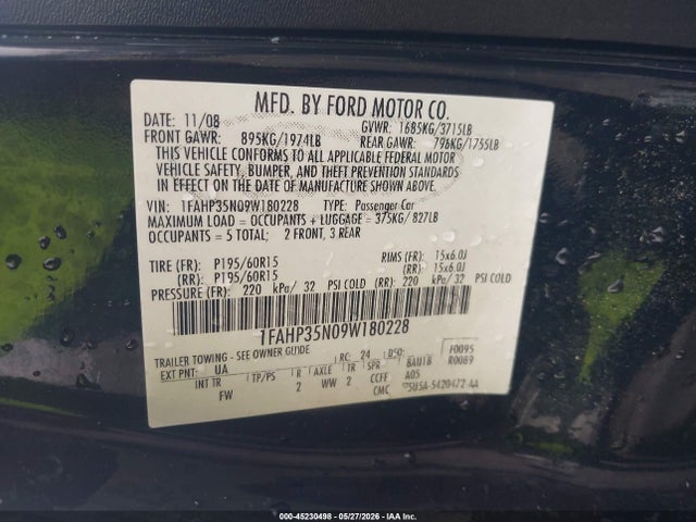 Auction sale of the 2009 Ford Focus Se, vin: 1FAHP35N09W180228, lot number: 45230498
