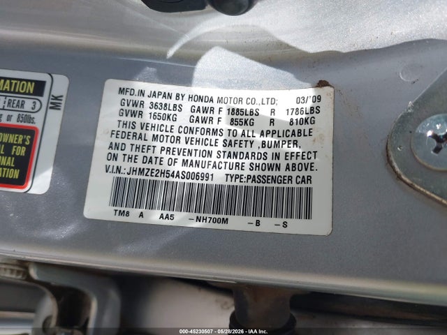 2010 Honda Insight Lx მანქანა იყიდება აუქციონზე, vin: JHMZE2H54AS006991, აუქციონის ნომერი: 45230507