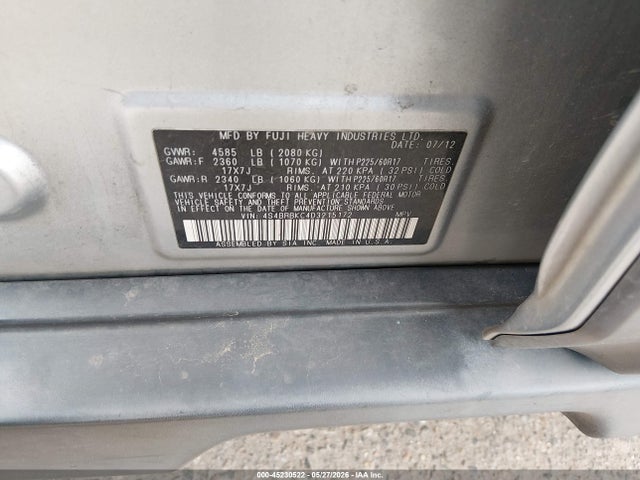 Aukcja sprzedaży 2013 Subaru Outback 2.5i Limited, vin: 4S4BRBKC4D3215172, numer aukcji: 45230522