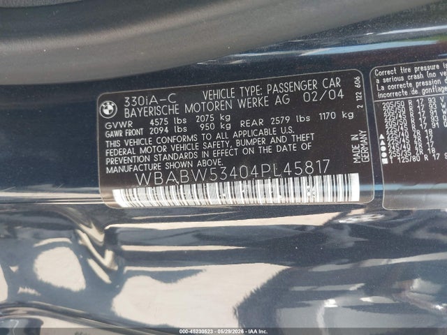 Продаж на аукціоні авто 2004 Bmw 330ci, vin: WBABW53404PL45817, номер лоту: 45230523