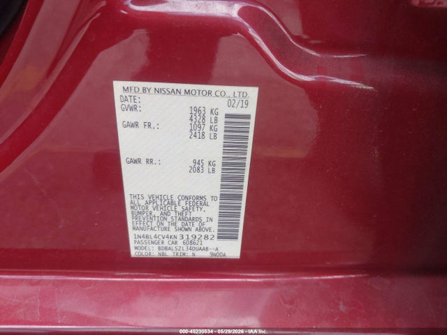 Nissan Altima 2.5 Sr 2019 1N4BL4CV4KN319282 Image 9