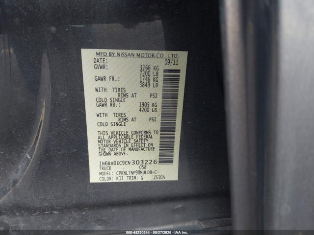Auction sale of the 2012 Nissan Titan Sv, vin: 1N6BA0EC9CN303226, lot number: 45230544