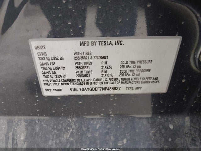 7SAYGDEF7NF486837 Tesla Model Y Performance Dual Motor All-wheel Drive