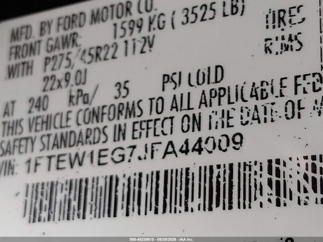 Ford F-150 Limited 2018 1FTEW1EG7JFA44009 Image 9