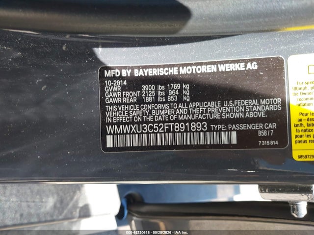 Aukcja sprzedaży 2015 Mini Hardtop Cooper S, vin: WMWXU3C52FT891893, numer aukcji: 45230616