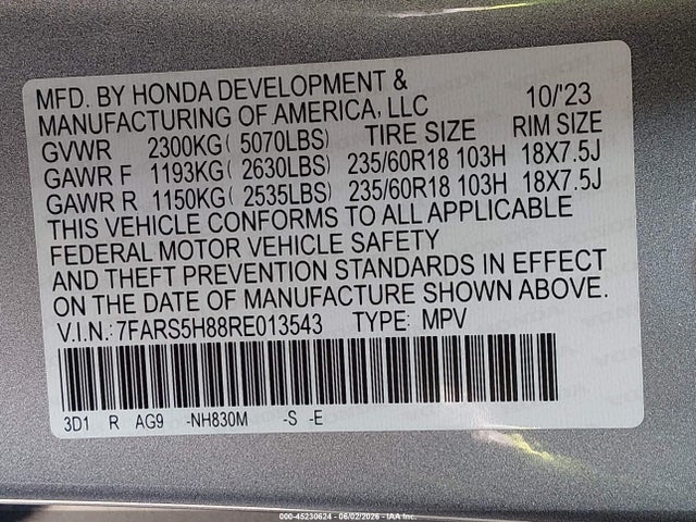7FARS5H88RE013543 Honda Cr-v Hybrid Sport-l