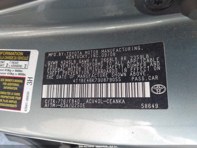 Aukcja sprzedaży 2009 Toyota Camry Le, vin: 4T1BE46K79U879055, numer aukcji: 45230646