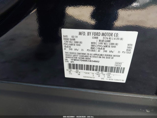 Продаж на аукціоні авто 2019 Ford Explorer Xlt, vin: 1FM5K7D88KGB34902, номер лоту: 45230661