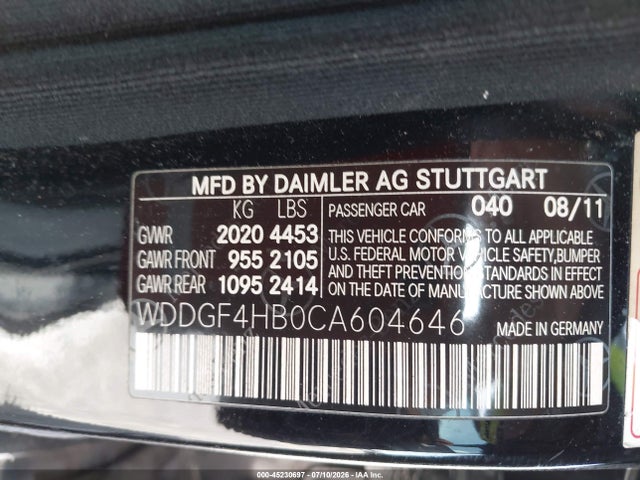 Aukcja sprzedaży 2012 Mercedes-benz C 250 Luxury/sport, vin: WDDGF4HB0CA604646, numer aukcji: 45230697