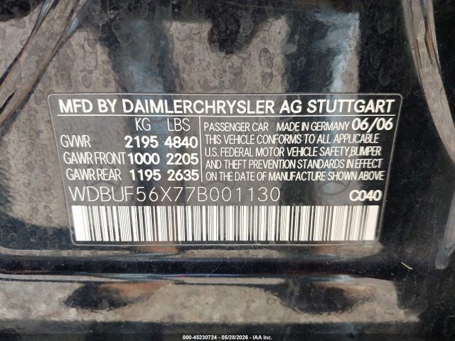 Aukcja sprzedaży 2007 Mercedes-benz E 350, vin: WDBUF56X77B001130, numer aukcji: 45230724