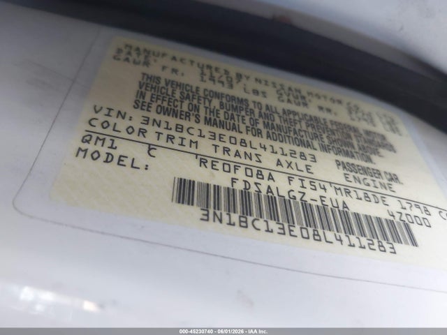 Aukcja sprzedaży 2008 Nissan Versa 1.8sl, vin: 3N1BC13E08L411283, numer aukcji: 45230740