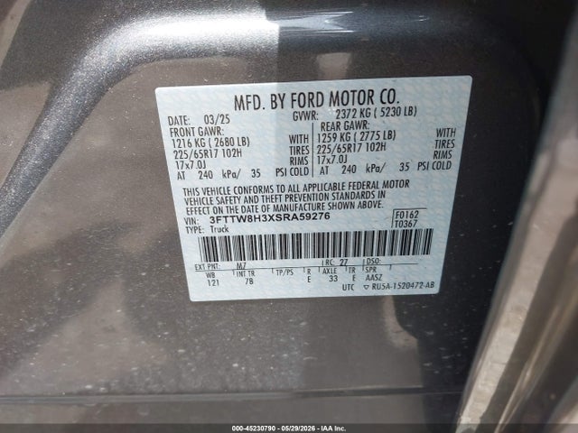 Auction sale of the 2025 Ford Maverick Xlt, vin: 3FTTW8H3XSRA59276, lot number: 45230790