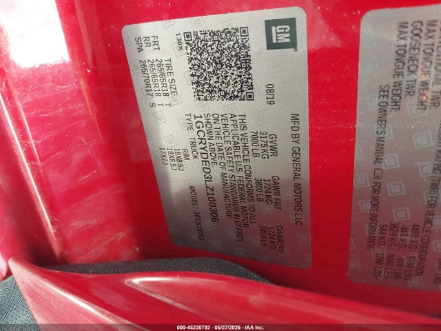 45230792 :رقم المزاد ، 1GCRYDED3LZ100306 vin ، 2020 Chevrolet Silverado 1500 4wd  Standard Bed Lt مزاد بيع