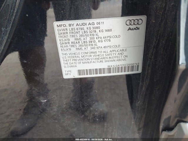 Aukcja sprzedaży 2012 Audi Q7 3.0t Premium, vin: WA1LGAFEXCD000743, numer aukcji: 45230816