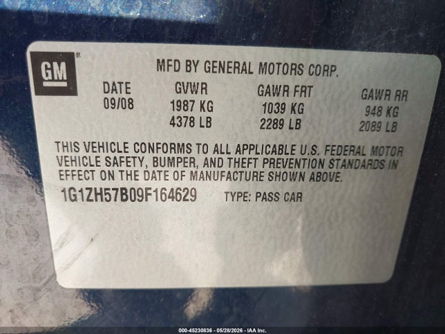 Aukcja sprzedaży 2009 Chevrolet Malibu Lt, vin: 1G1ZH57B09F164629, numer aukcji: 45230836