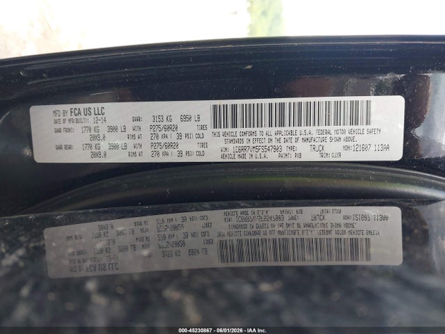 Продажа на аукционе авто 2015 Ram 1500 Laramie, vin: 1C6RR7VM5FS547903, номер лота: 45230867