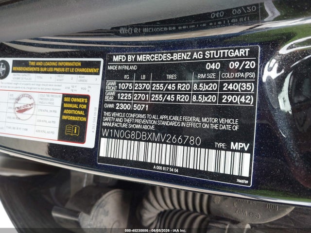Продаж на аукціоні авто 2021 Mercedes-benz Glc 300 Suv, vin: W1N0G8DBXMV266780, номер лоту: 45230886