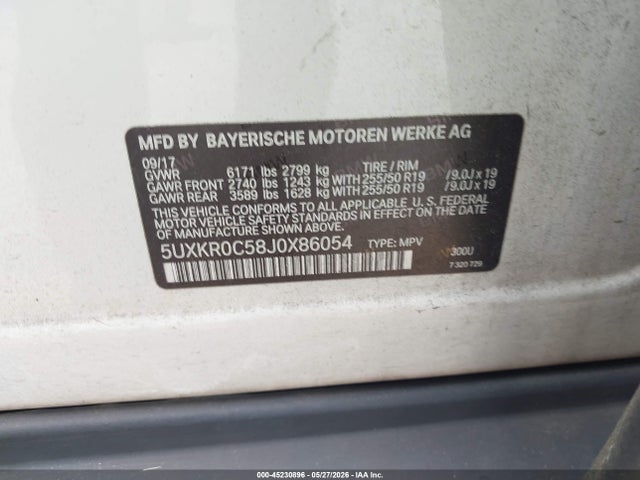2018 Bmw X5 Xdrive35i მანქანა იყიდება აუქციონზე, vin: 5UXKR0C58J0X86054, აუქციონის ნომერი: 45230896