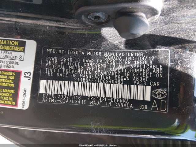 Aukcja sprzedaży 2013 Toyota Corolla Le, vin: 2T1BU4EE4DC940483, numer aukcji: 45230917