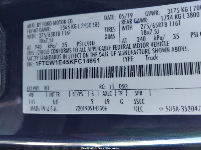 Продаж на аукціоні авто 2019 Ford F-150 Xlt, vin: 1FTEW1E45KFC14861, номер лоту: 45230921
