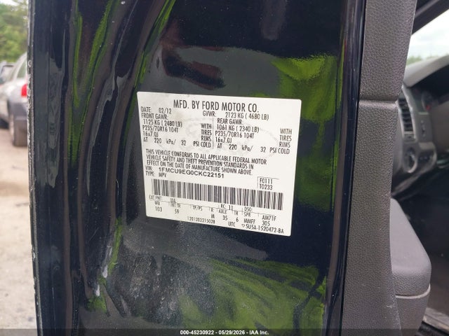 45230922 :رقم المزاد ، 1FMCU9EG0CKC22151 vin ، 2012 Ford Escape Limited مزاد بيع