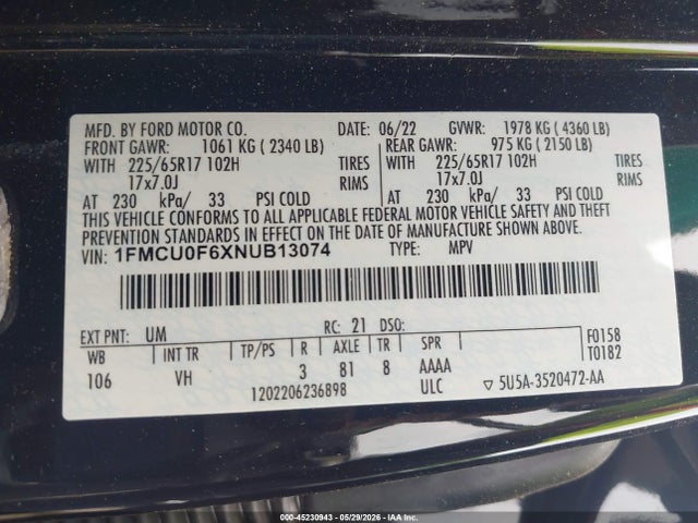 Ford ESCAPE S 2022 1FMCU0F6XNUB13074 Image 9