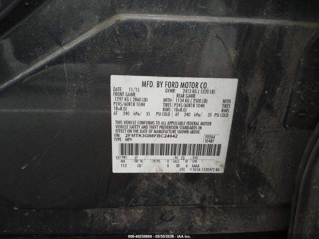 45230988 :رقم المزاد ، 2FMTK3G98FBC24942 vin ، 2015 Ford Edge Se مزاد بيع
