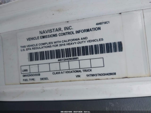 Продаж на аукціоні авто 2016 International 4000 4400, vin: 1HTMKSTN2GH429038, номер лоту: 45231006