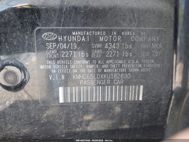 Продажа на аукционе авто 2019 Hyundai Ioniq Plug-in Hybrid, vin: KMHC65LDXKU182630, номер лота: 45231049