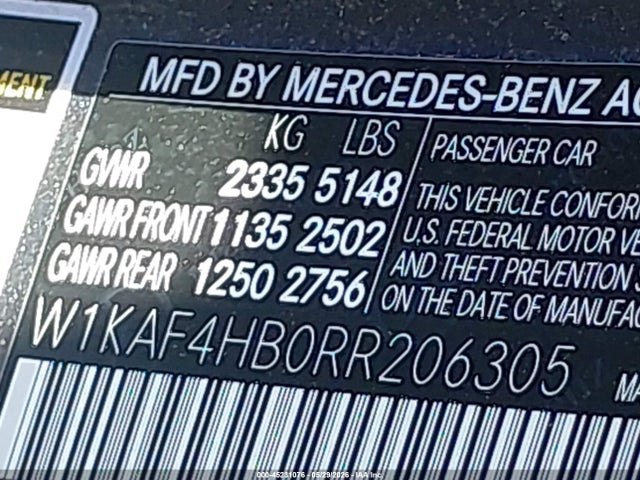 2024 Mercedes-benz C 300 მანქანა იყიდება აუქციონზე, vin: W1KAF4HB0RR206305, აუქციონის ნომერი: 45231076