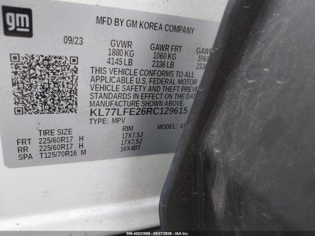Продажа на аукционе авто 2024 Chevrolet Trax Fwd Sp, vin: KL77LFE26RC129615, номер лота: 45231088