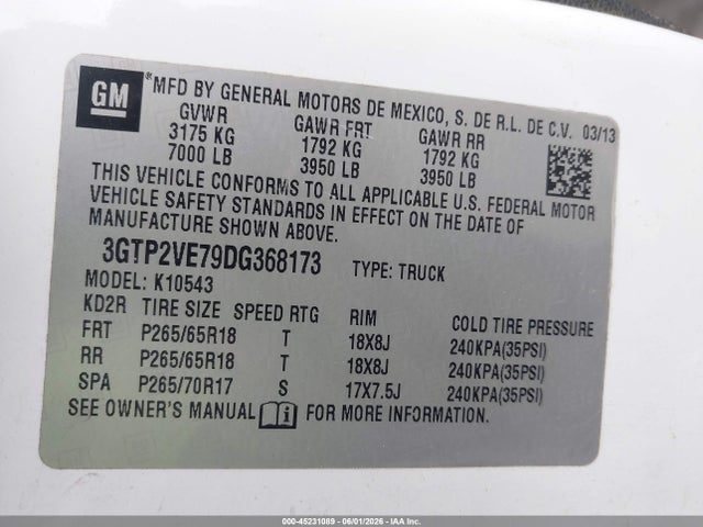 Aukcja sprzedaży 2013 Gmc Sierra 1500 Sle, vin: 3GTP2VE79DG368173, numer aukcji: 45231089