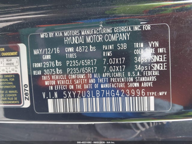 Продаж на аукціоні авто 2017 Hyundai Santa Fe Sport 2.4l, vin: 5XYZU3LB7HG423996, номер лоту: 45231092