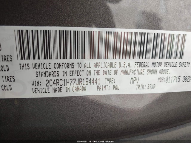 Aukcja sprzedaży 2018 Chrysler Pacifica Hybrid Touring Plus, vin: 2C4RC1H77JR164441, numer aukcji: 45231118