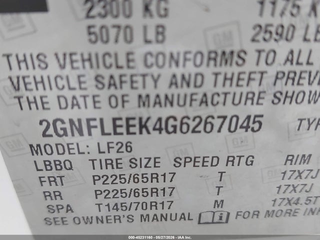 2016 Chevrolet Equinox Ls მანქანა იყიდება აუქციონზე, vin: 2GNFLEEK4G6267045, აუქციონის ნომერი: 45231160