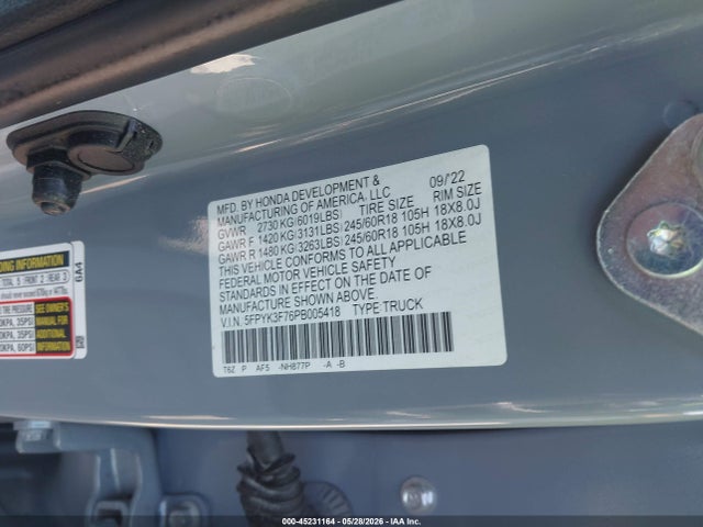 Продажа на аукционе авто 2023 Honda Ridgeline Rtl-e, vin: 5FPYK3F76PB005418, номер лота: 45231164
