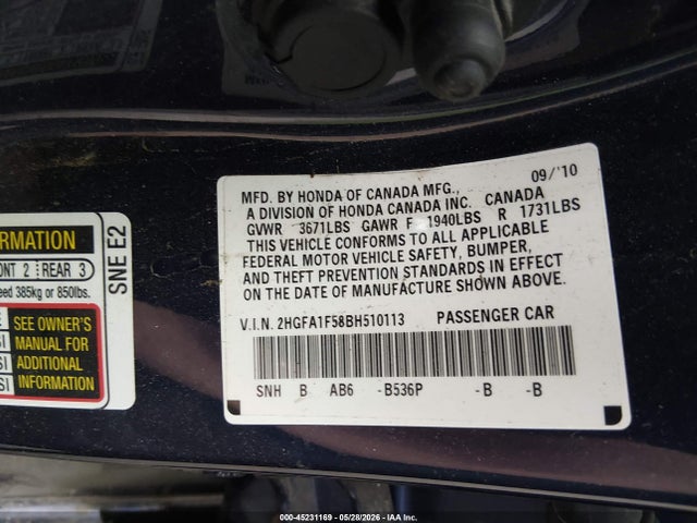 Aukcja sprzedaży 2011 Honda Civic Lx, vin: 2HGFA1F58BH510113, numer aukcji: 45231169