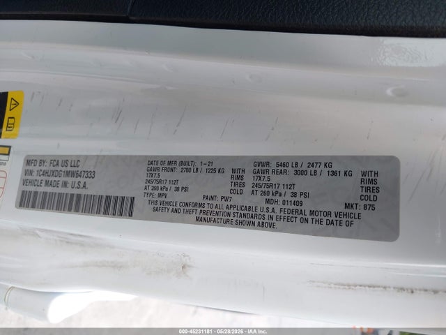 45231181 :رقم المزاد ، 1C4HJXDG1MW647333 vin ، 2021 Jeep Wrangler Unlimited Islander 4x4 مزاد بيع