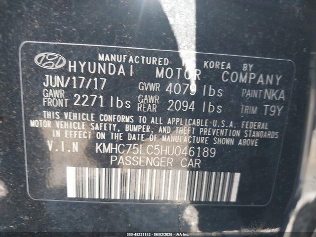 45231182 :رقم المزاد ، KMHC75LC5HU046189 vin ، 2017 Hyundai Ioniq Hybrid Sel مزاد بيع