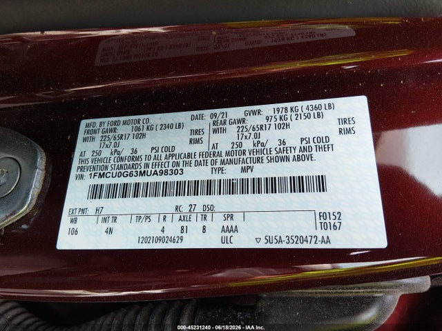 Ford ESCAPE SE 2021 1FMCU0G63MUA98303 Image 9
