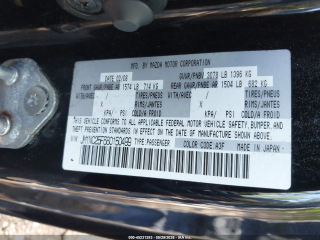 2008 Mazda Mx-5 Sport მანქანა იყიდება აუქციონზე, vin: JM1NC25F680150499, აუქციონის ნომერი: 45231283